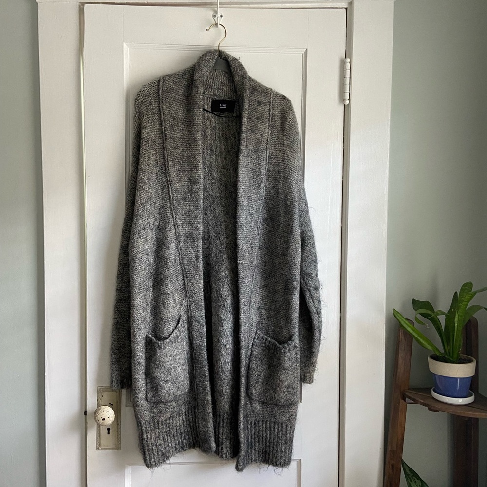 Line the Label Long Grey Wool Mohair Cardigan Sweater